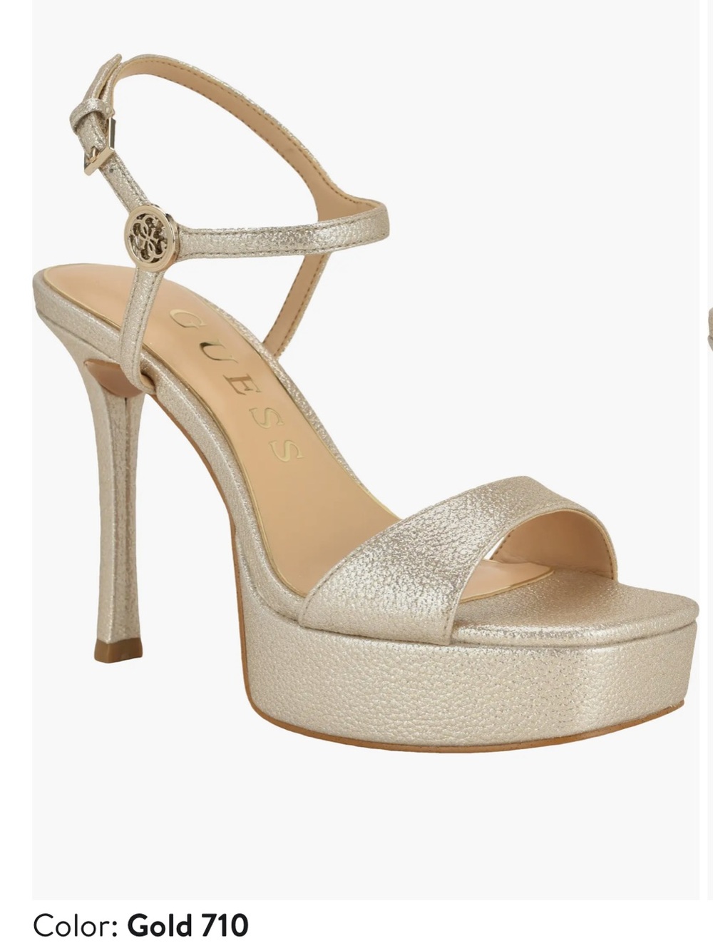 GUESS Metallic Gold Platform Ankle Strap Heels